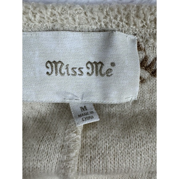 Miss Me Open Fringe Vest Cream Multicolored Aztec Print Band Accent Fringe Hem M - Picture 2 of 10